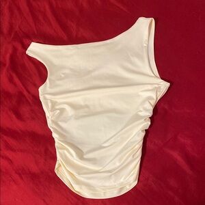 White Asymmetrical Ruched Sleeveless Tank Top